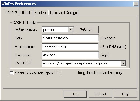 screenshot of CVS settings