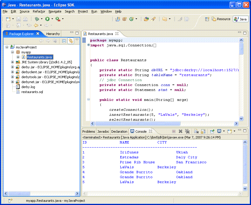 Output from a java application