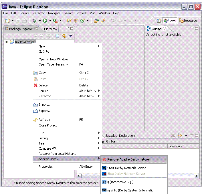 Removing the Derby nature from a project