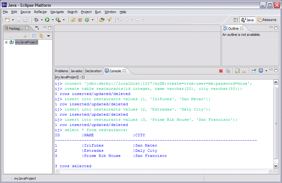 ij console output