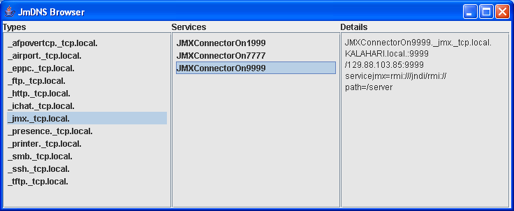 JmDNS Browser with a Jmx RMI Connector