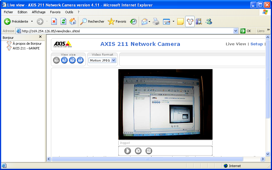 Bonjour IE with a Axis Ethernet WebCam