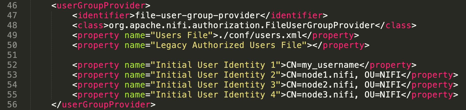 authorizers.xml with Initial User Identities