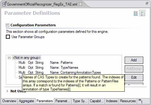 Parameter description shown in a hover message