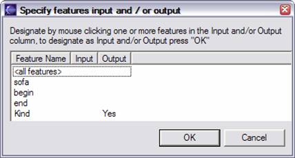 Specifying features as input or output