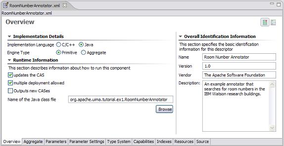 Screenshot of Component Descriptor Editor overview page