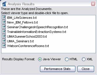 Screenshot of UIMA Document Analyzer Results GUI