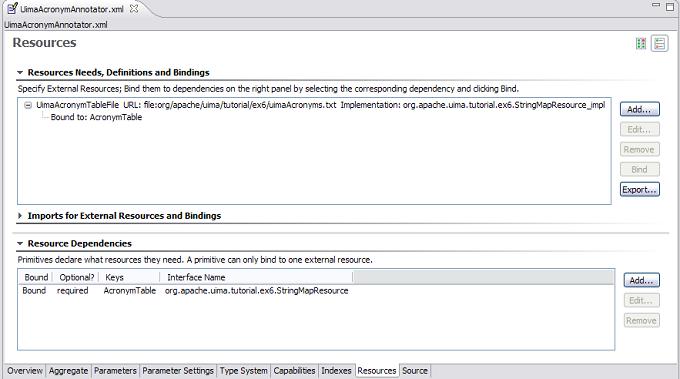 Screen shot of Component Descriptor Editor page for configuring External Resources after adjusting the layout