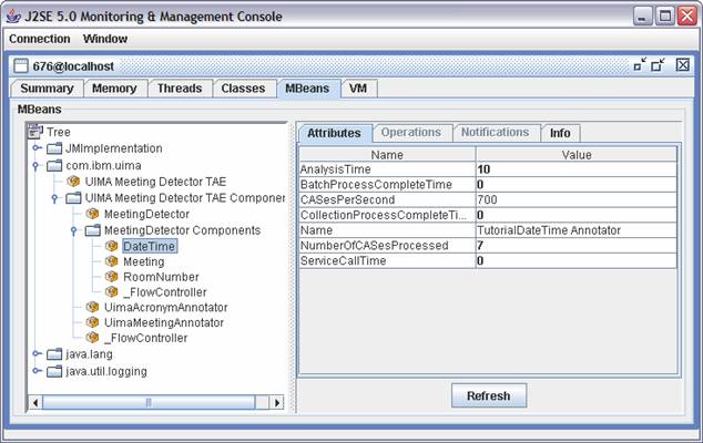 Screenshot of JMX console monitoring UIMA components